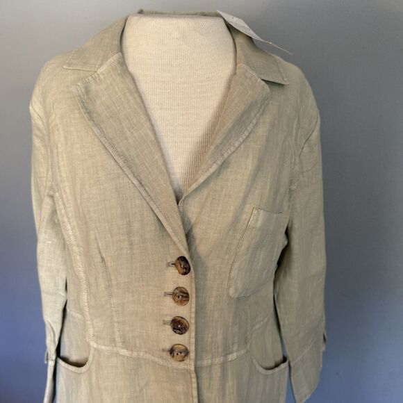 Soft Surroundings Eza Jacket Sz S NWT Beige Linen Notch Collar Lagenlook Boho - Picture 2 of 16
